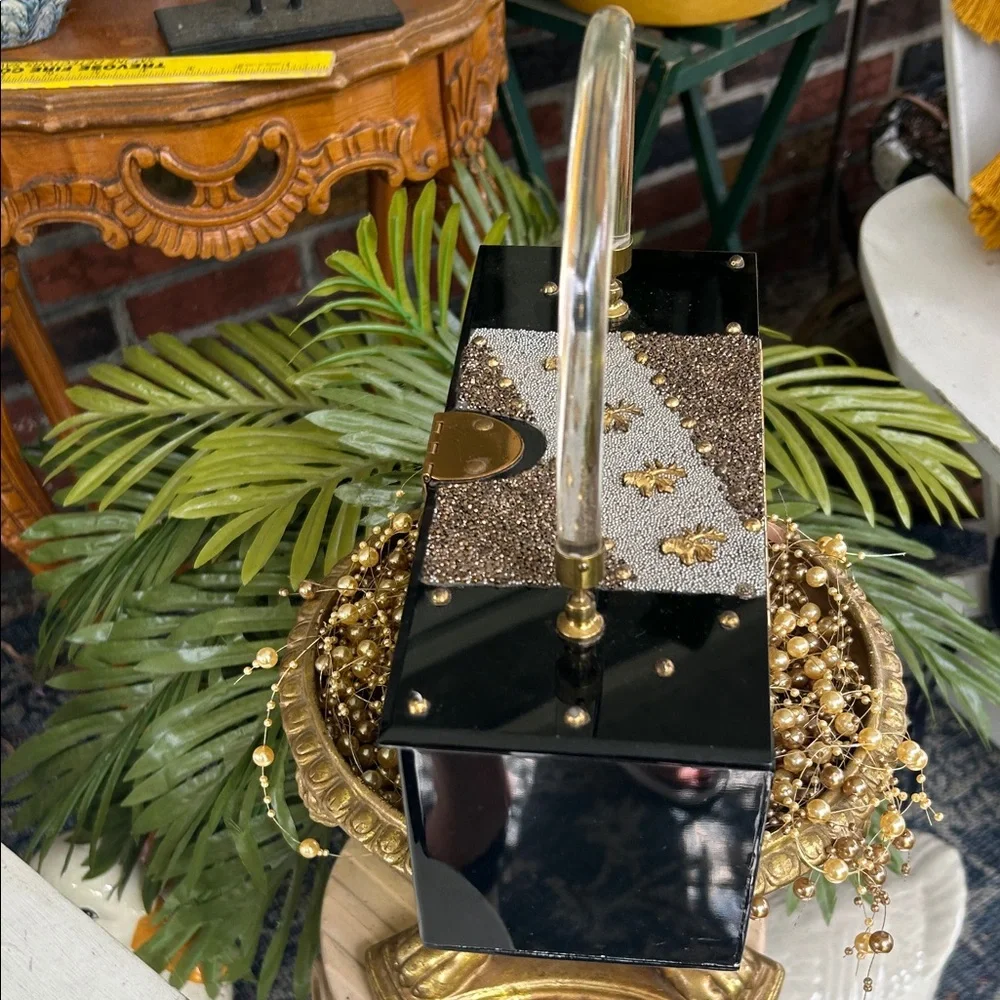 Vintage DORSET Black and Gold Lucite Box Bag